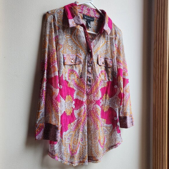 INC International Concepts Paisley Half Button Down Shirt Size Medium - Picture 3 of 14